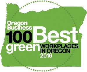 A green Oregon state shape with the words